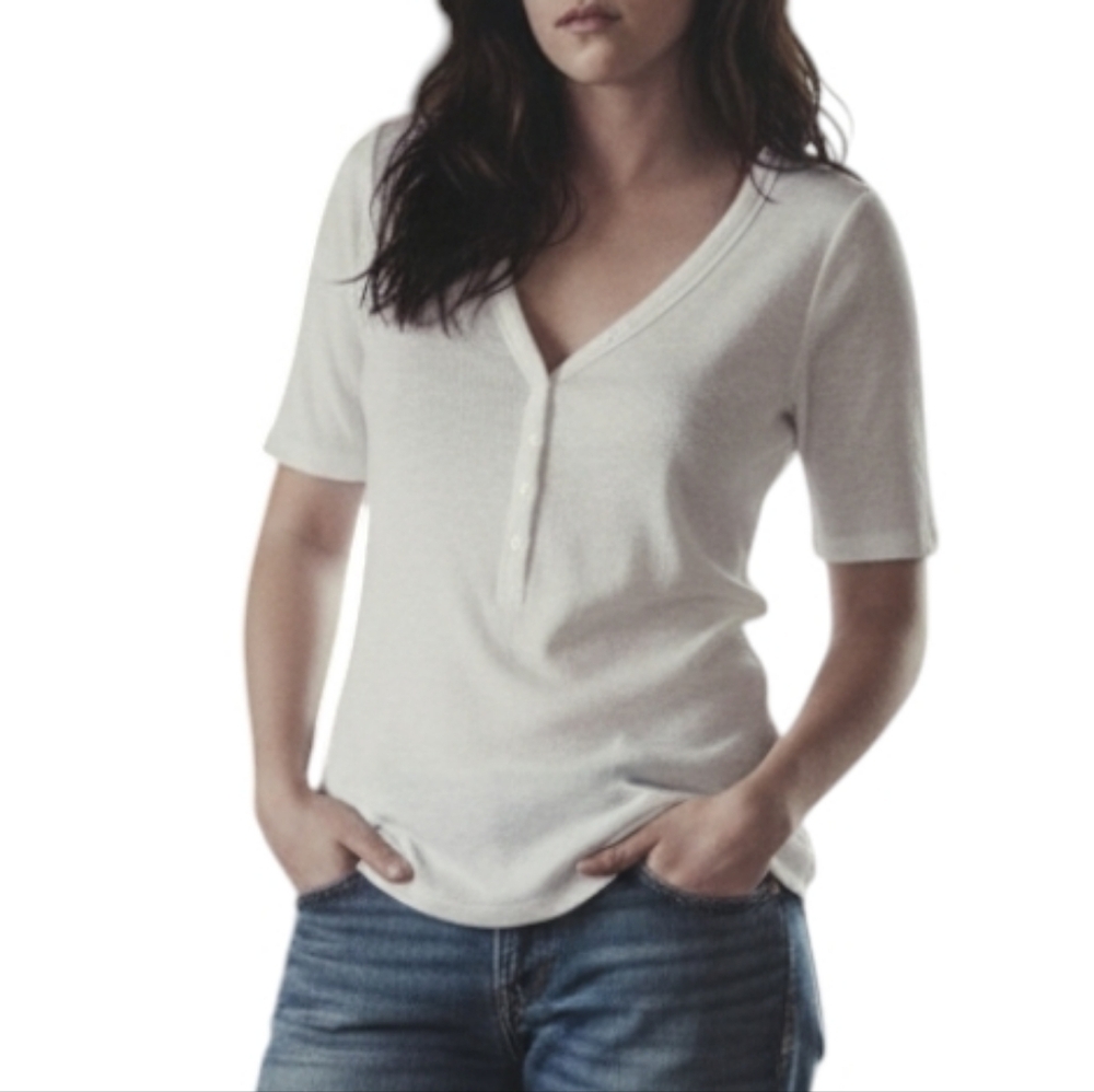 GAP Ribbed Henley Top NWT Womens Small White Modal Cotton 2009 Y2K